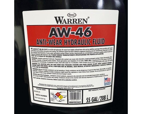 Hydraulic oil Warren AW 46, 208 l.